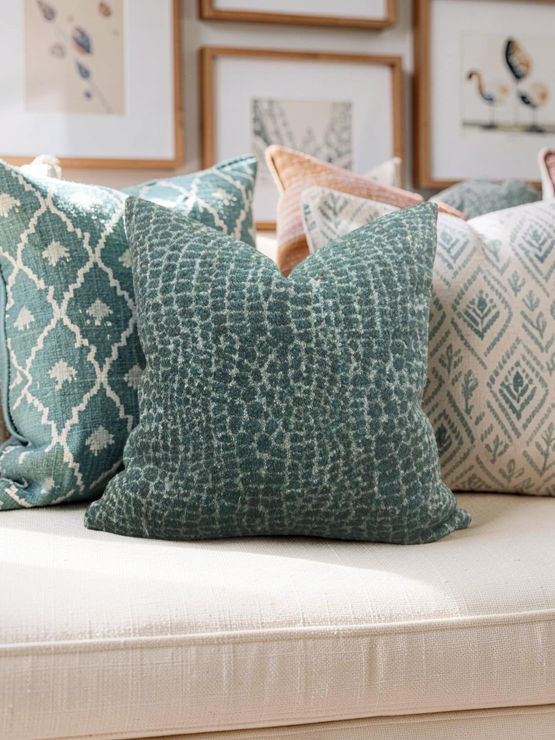 Decorative Pillow Basha Teal 22x22" Knife Edge Cover