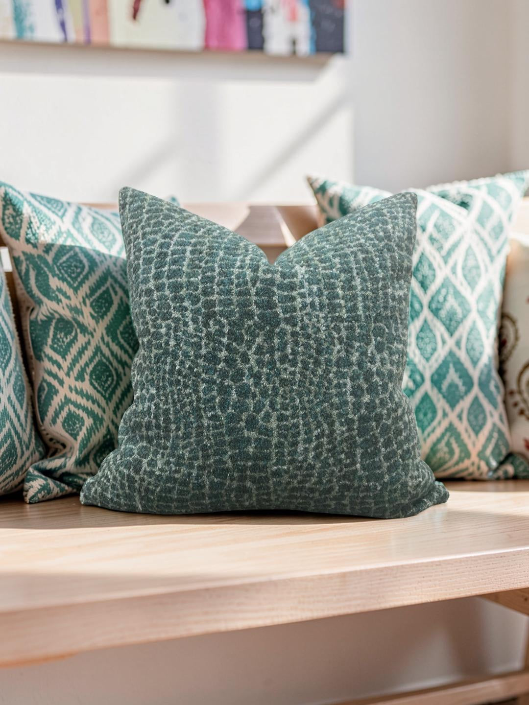 Decorative Pillow Basha Teal 22x22" Knife Edge Cover