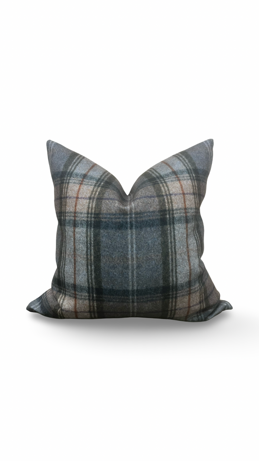 Designer Fabric Worsted Plaid Grey 20x20" Knife Edge Decorative Throw Pillow