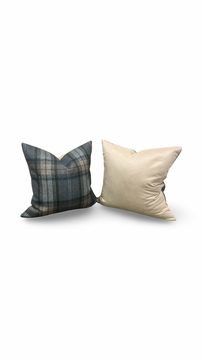 Designer Fabric Worsted Plaid Grey 20x20" Knife Edge Decorative Throw Pillow