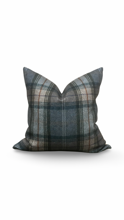 Designer Fabric Worsted Plaid Grey 20x20" Knife Edge Decorative Throw Pillow