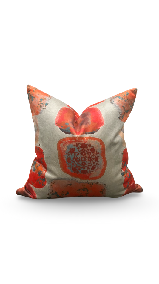 Designer Fabric Buckwheat Chinese Red 20x20" Knife Edge Decorative Throw Pillow