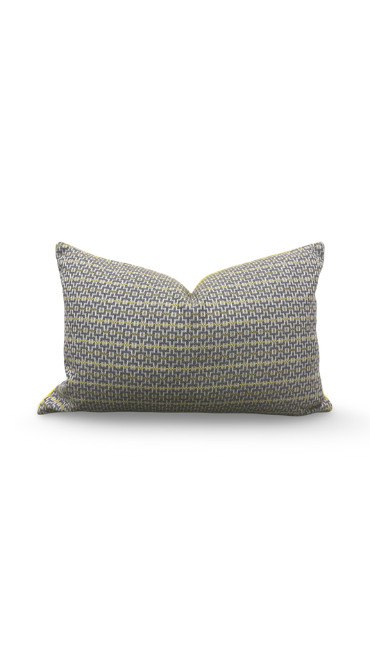 Osborne & Little  Ragtime Ella Slate Chartreuse 12x18" Knife Edge Decorative Lumbar Pillow