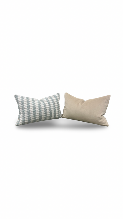 Mouflon Twill Ivory Aqua 12X18" Knife Edge Decorative Lumbar Pillow