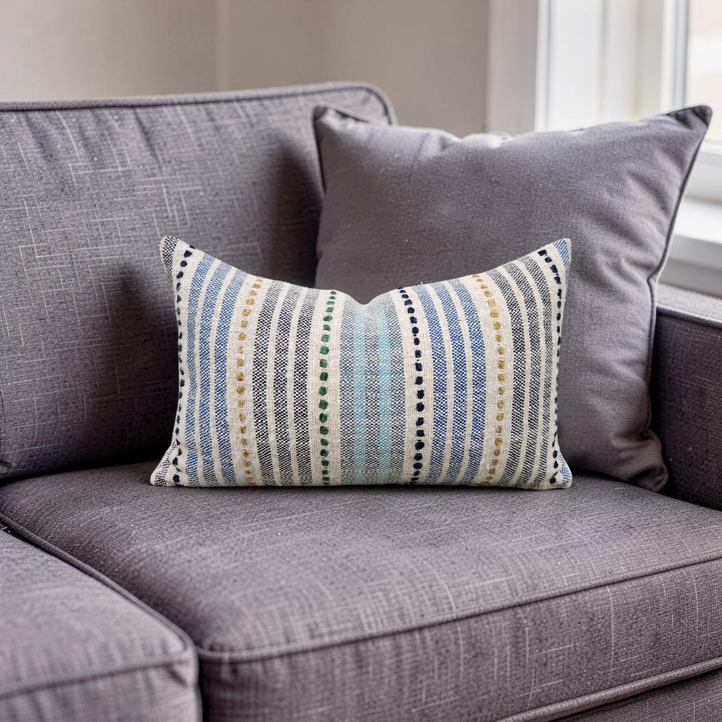 Osborne & Little Lumbar Pillow Espalier Azure 12x18" Knife Edge Cover