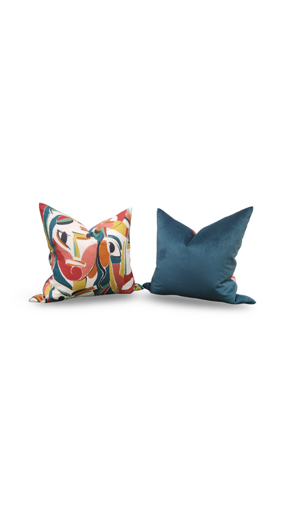 Pierre Frey Decorative Pillow Abstract Colorful Faces - 20x20" Knife Edge Cover