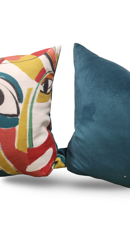Pierre Frey Decorative Pillow Abstract Colorful Faces - 20x20" Knife Edge Cover