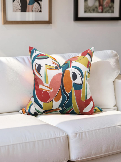 Pierre Frey Decorative Pillow Abstract Colorful Faces - 20x20" Knife Edge Cover