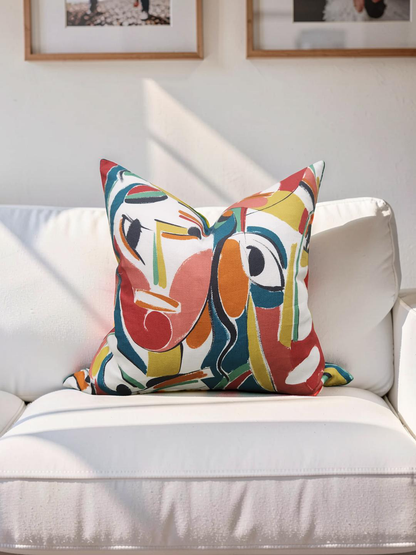Pierre Frey Decorative Pillow Abstract Colorful Faces - 20x20" Knife Edge Cover