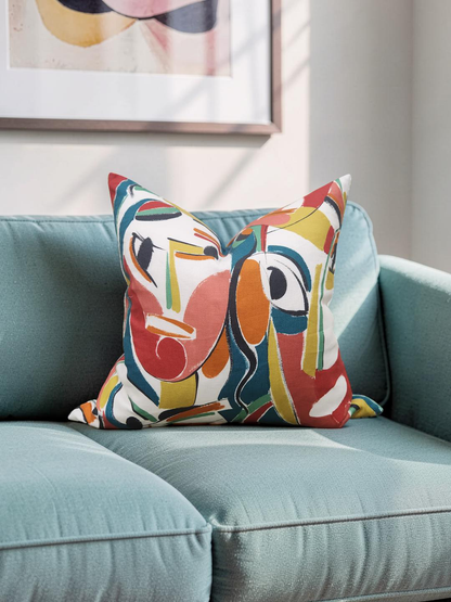 Pierre Frey Decorative Pillow Abstract Colorful Faces - 20x20" Knife Edge Cover