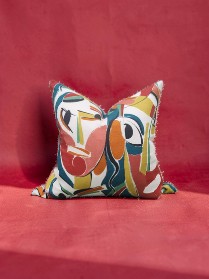 Pierre Frey Decorative Pillow Abstract Colorful Faces - 20x20" Knife Edge Cover