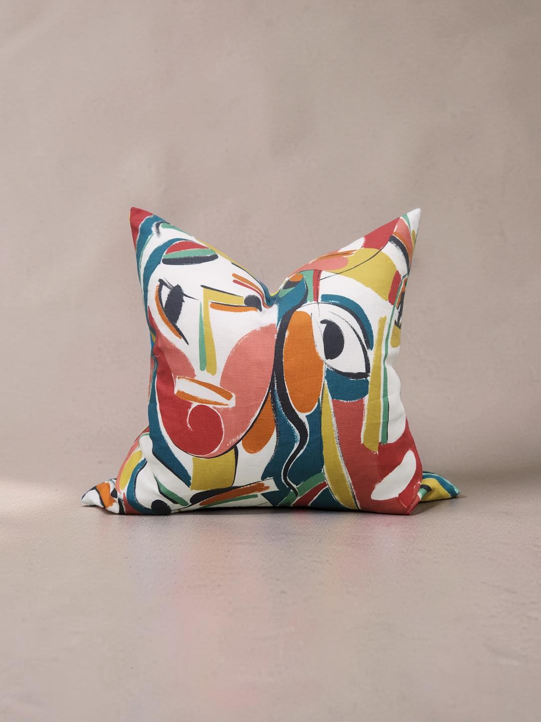 Pierre Frey Decorative Pillow Abstract Colorful Faces - 20x20" Knife Edge Cover