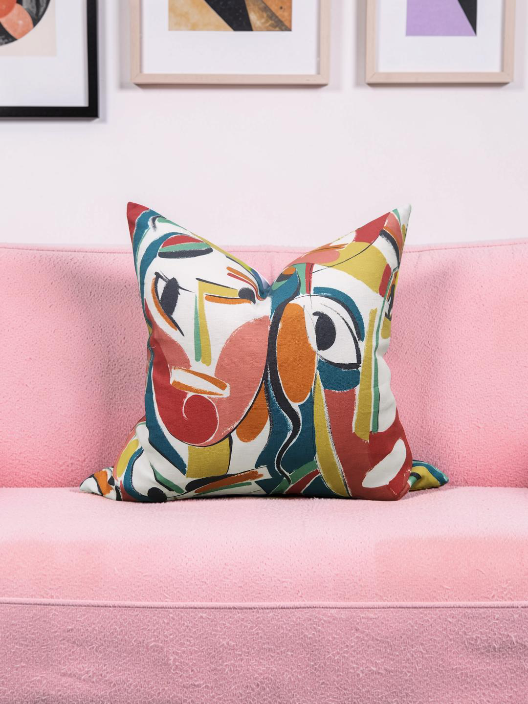 Pierre Frey Decorative Pillow Abstract Colorful Faces - 20x20" Knife Edge Cover