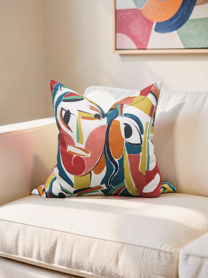 Pierre Frey Decorative Pillow Abstract Colorful Faces - 20x20" Knife Edge Cover