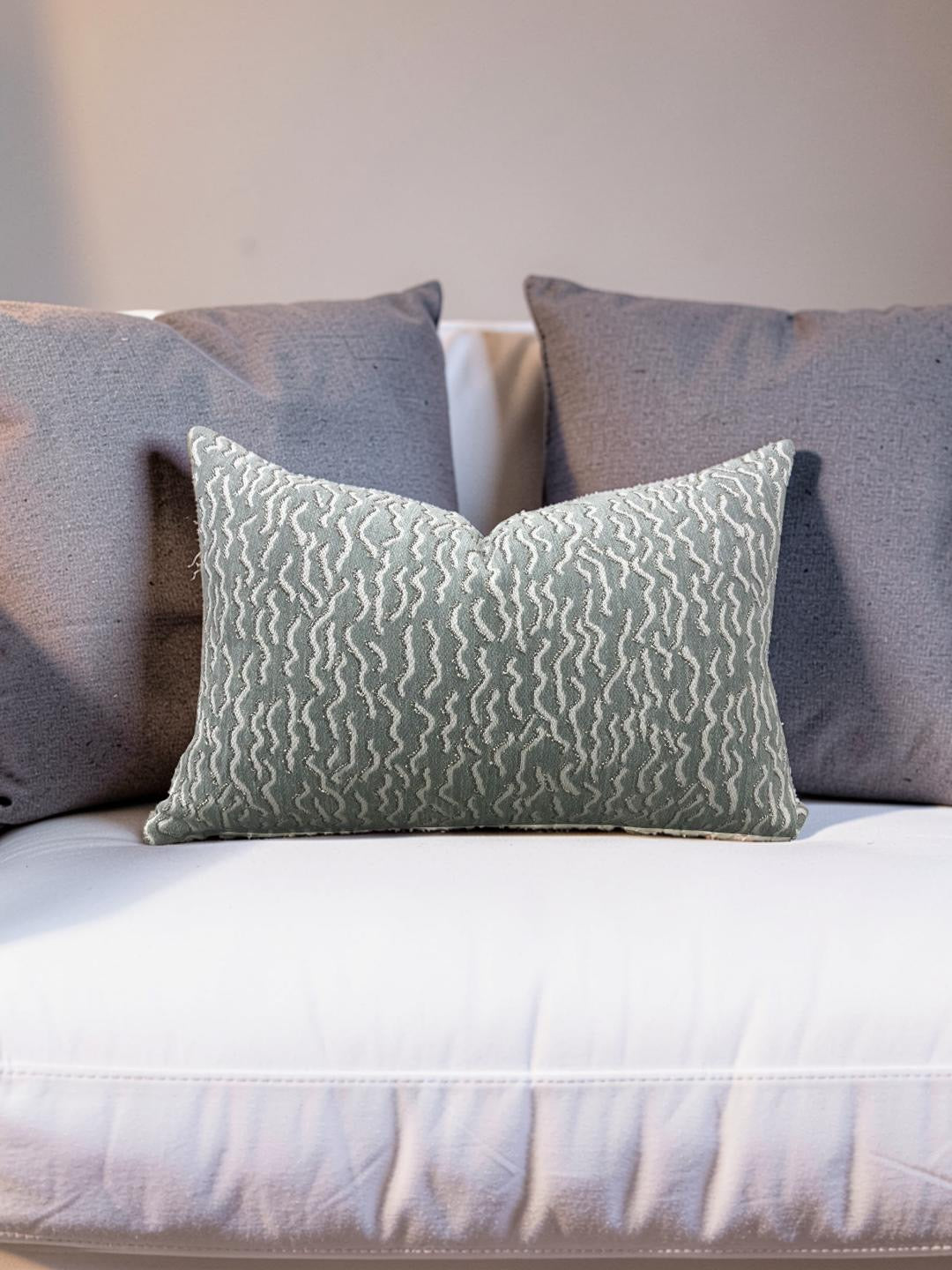 Pierre Frey Lumbar Pillow Le Chant Des Dunes Aqua 12x18" Knife Edge Cover