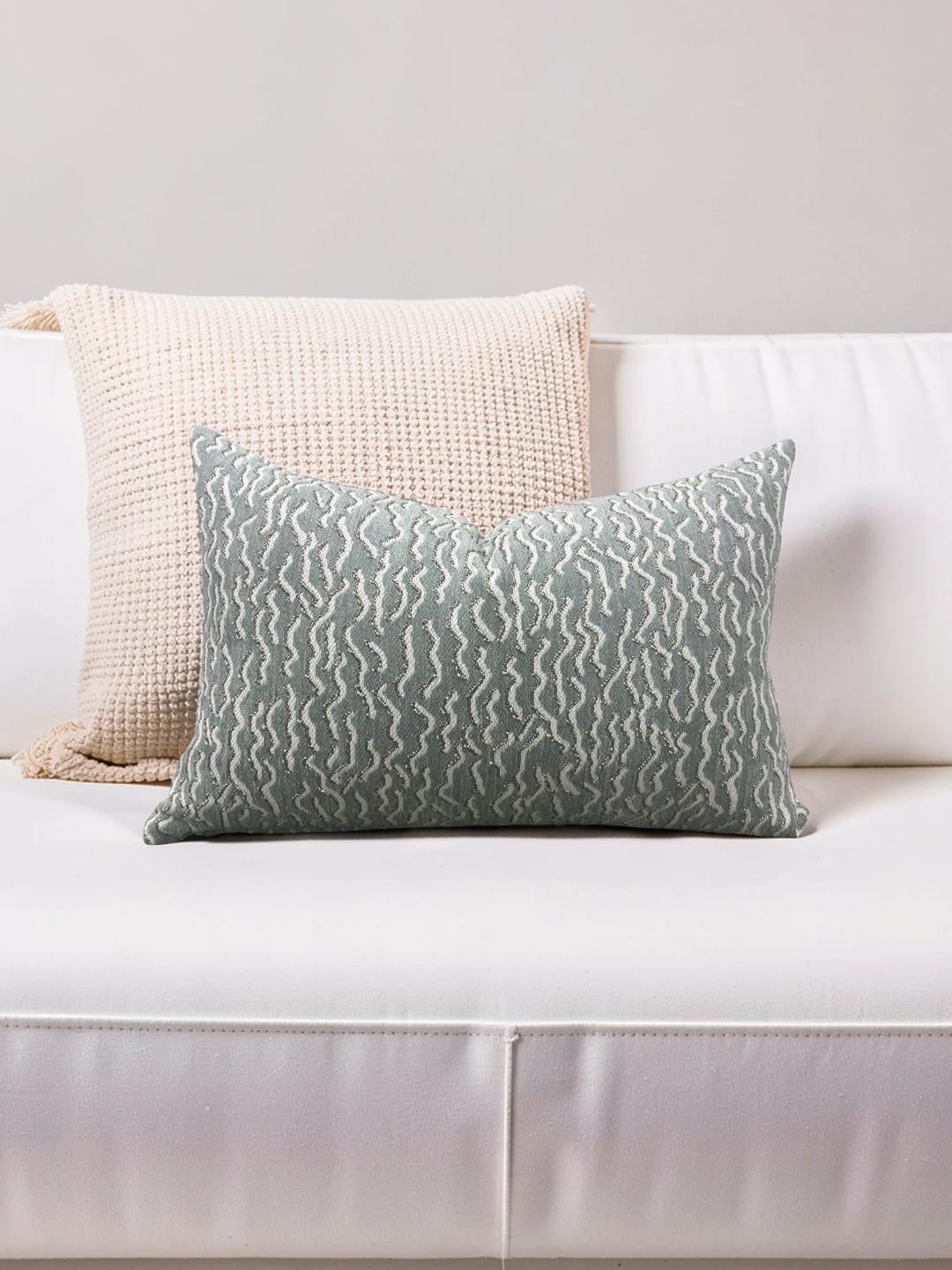 Pierre Frey Lumbar Pillow Le Chant Des Dunes Aqua 12x18" Knife Edge Cover
