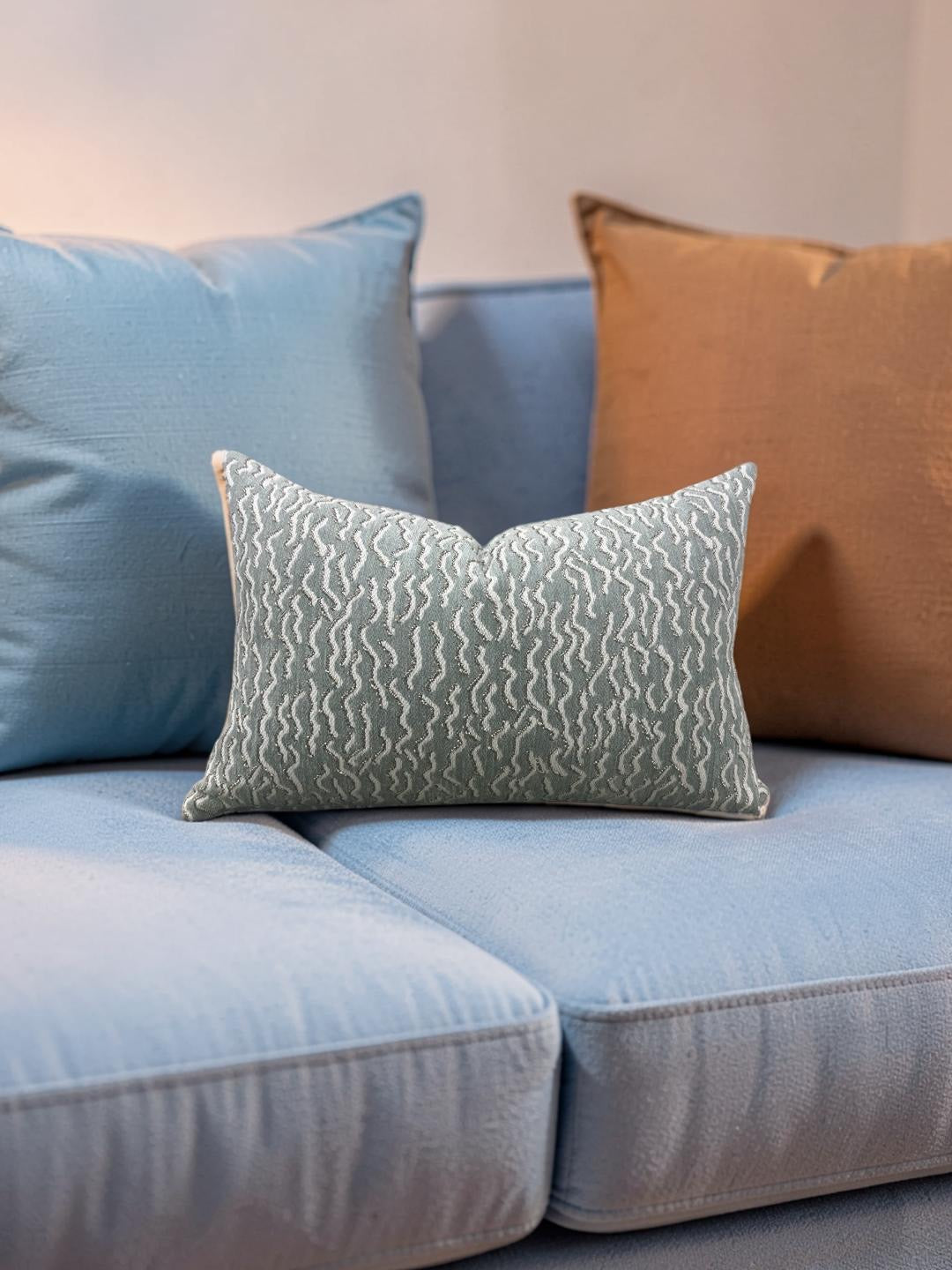 Pierre Frey Lumbar Pillow Le Chant Des Dunes Aqua 12x18" Knife Edge Cover