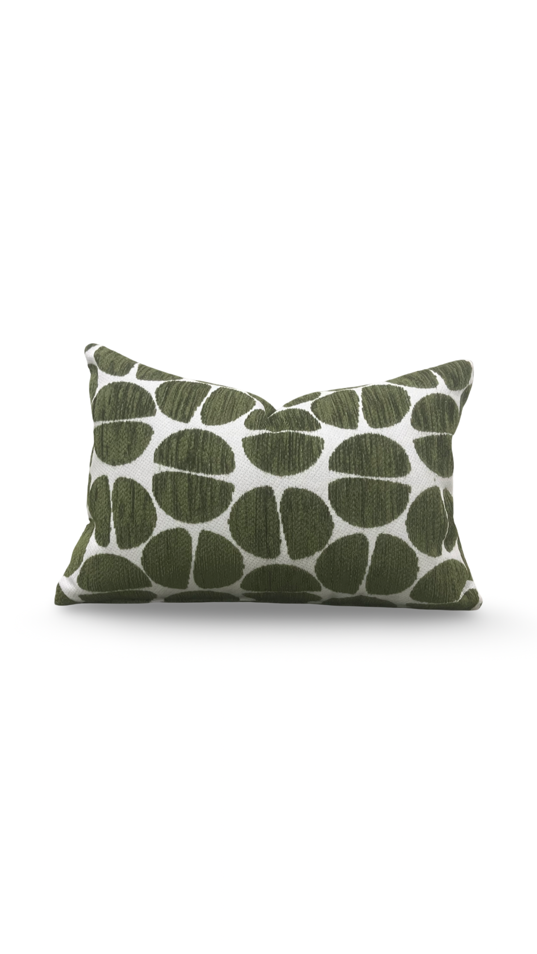 Green patterned pillow on a white background