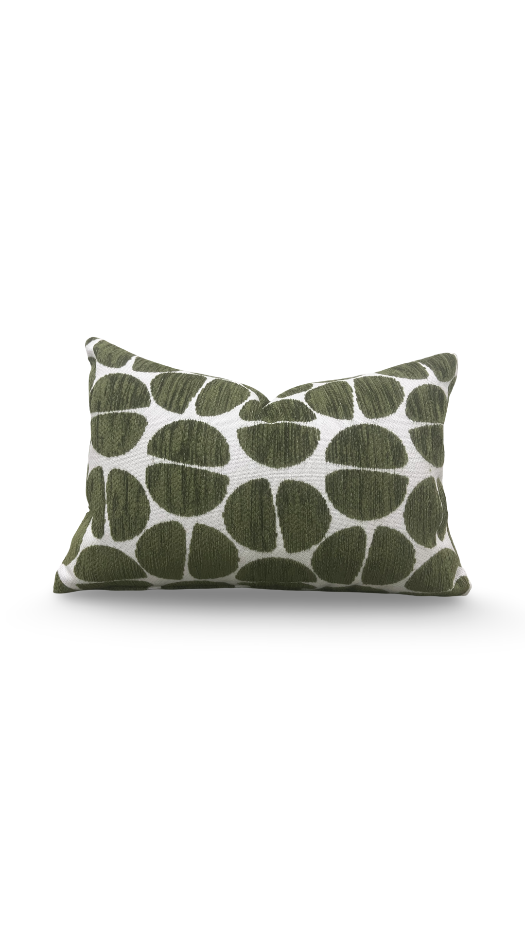 Green patterned pillow on a white background