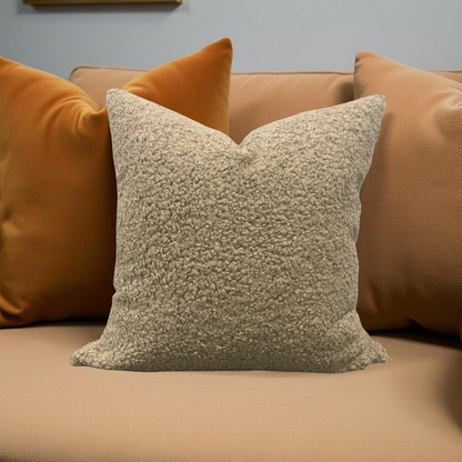 Fuzzy pillow on sofa