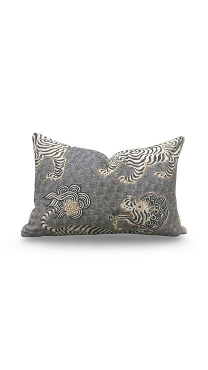 Decorative pillow with zebra pattern on a gray background