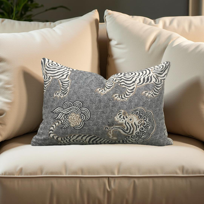 Decorative pillow with zebra pattern on a beige sofa