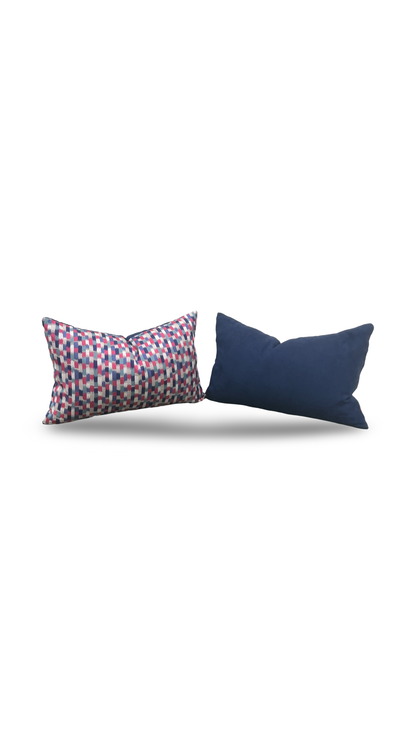 Pink Blue and Silver 12X18" Knife Edge Decorative Lumbar Pillow