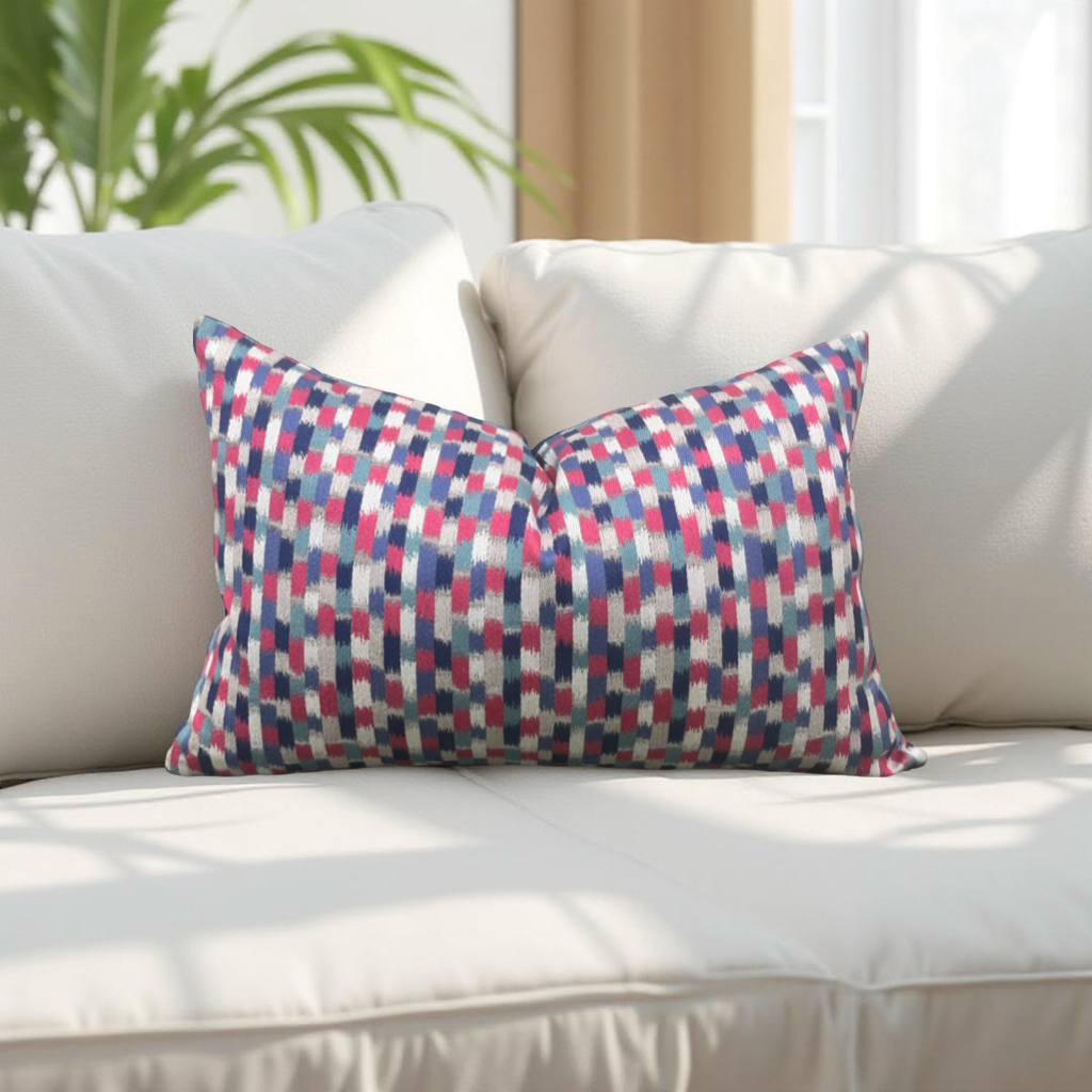 Pink Blue and Silver 12X18" Knife Edge Decorative Lumbar Pillow