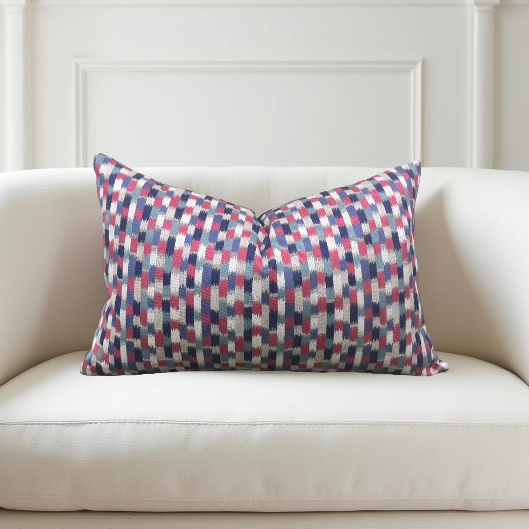 Pink Blue and Silver 12X18" Knife Edge Decorative Lumbar Pillow