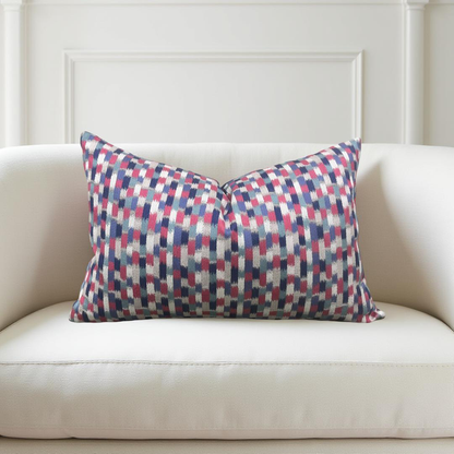 Pink Blue and Silver 12X18" Knife Edge Decorative Lumbar Pillow