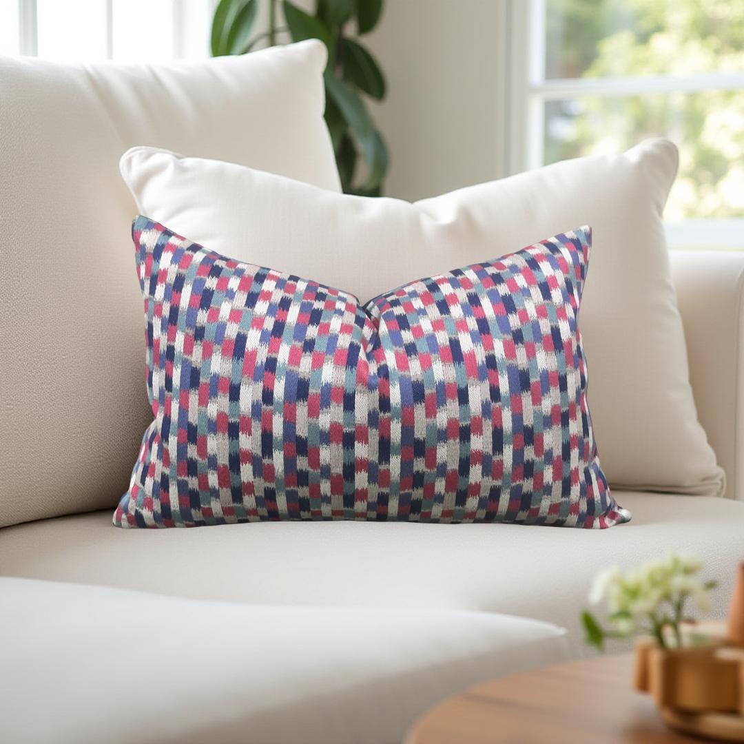 Pink Blue and Silver 12X18" Knife Edge Decorative Lumbar Pillow