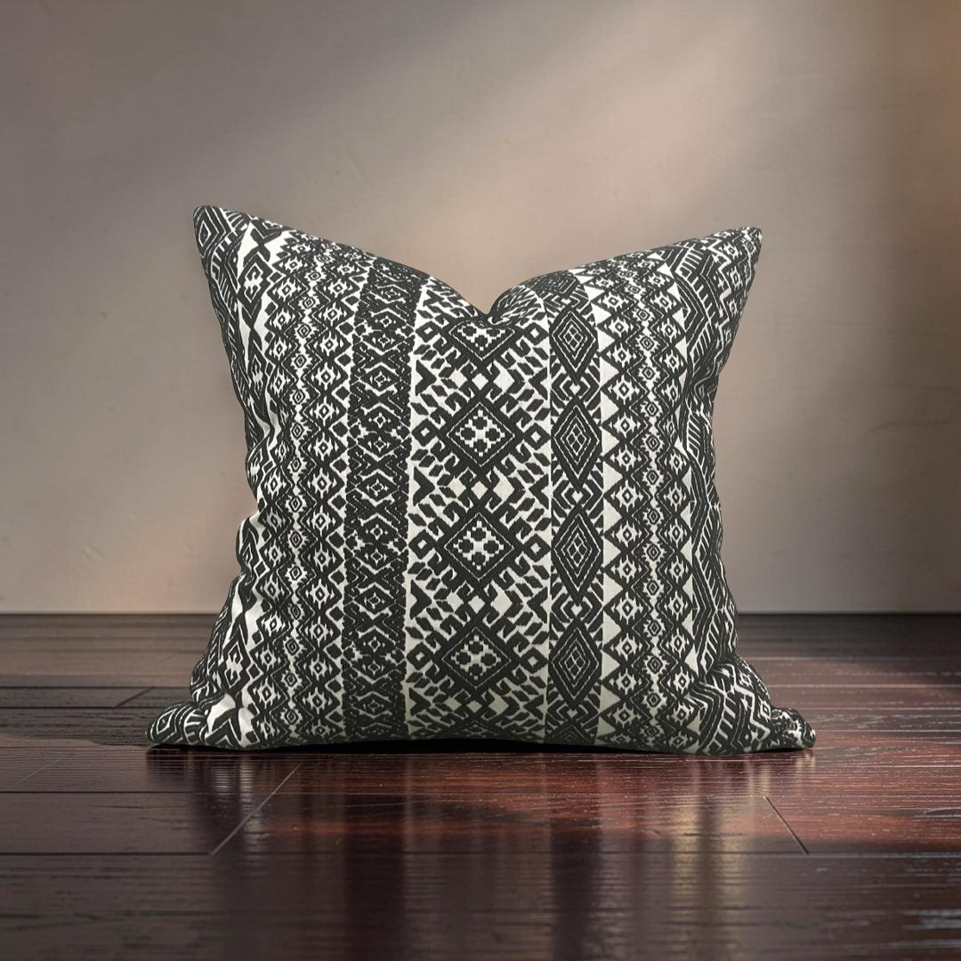 Black and White Pollack Decorative Pillow Xela Cast Iron  22x22" Knife Edge Cover