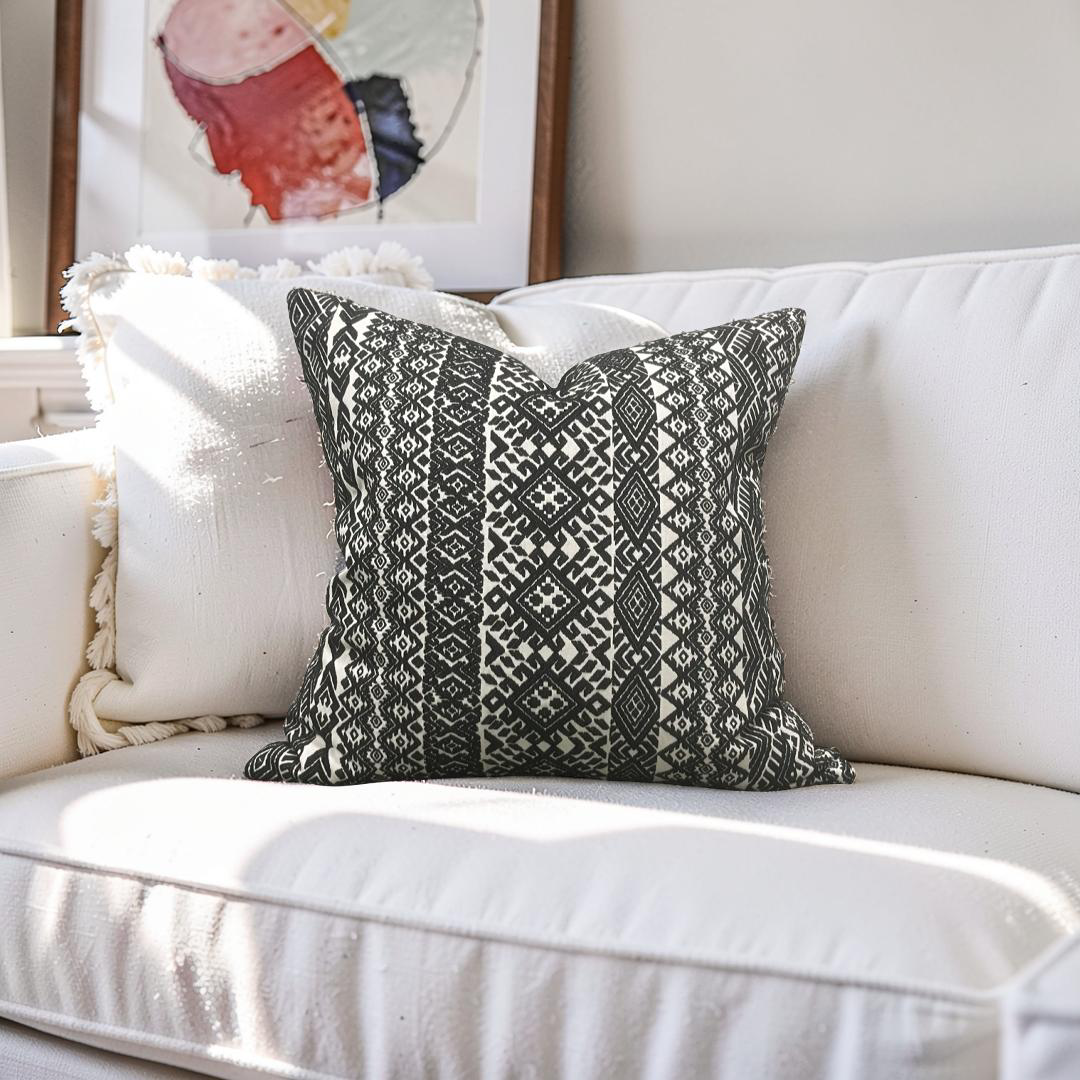 Black and White Pollack Decorative Pillow Xela Cast Iron  22x22" Knife Edge Cover