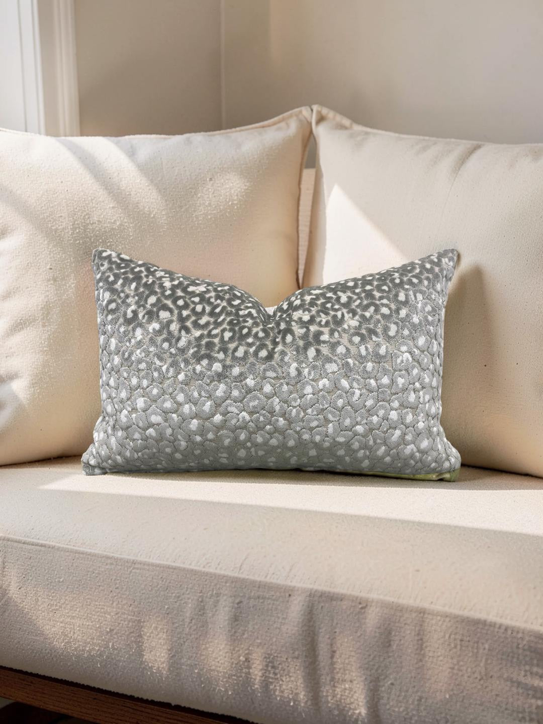 Animal Print Lumbar Pillow Cats Meow Snow Leopard 12x18" Knife Edge Cover