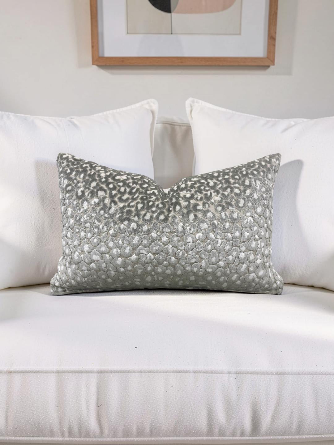 Animal Print Lumbar Pillow Cats Meow Snow Leopard 12x18" Knife Edge Cover