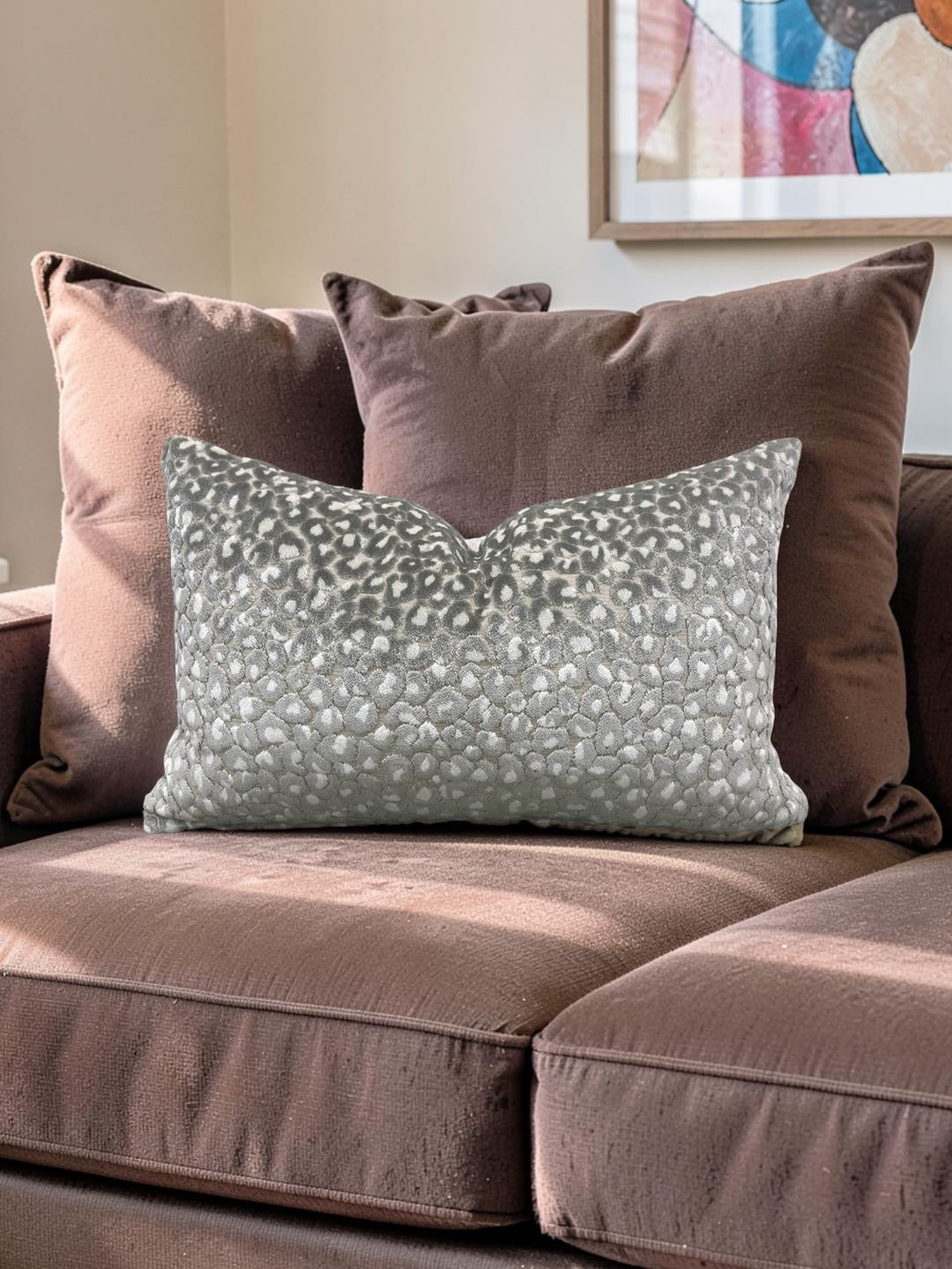 Animal Print Lumbar Pillow Cats Meow Snow Leopard 12x18" Knife Edge Cover