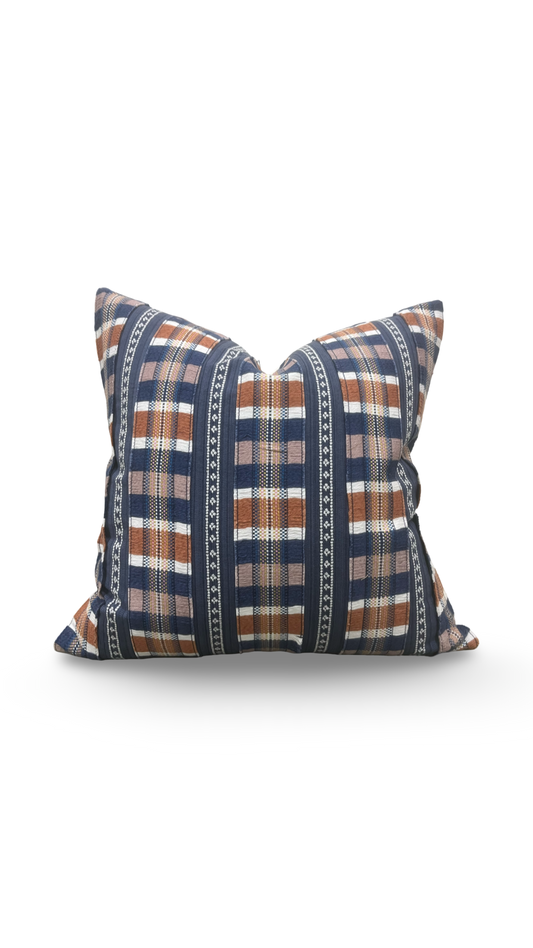 Decorative Pillow Vintage Blue Trim and Proper Luxury Fabric 22x22" Knife Edge Cover