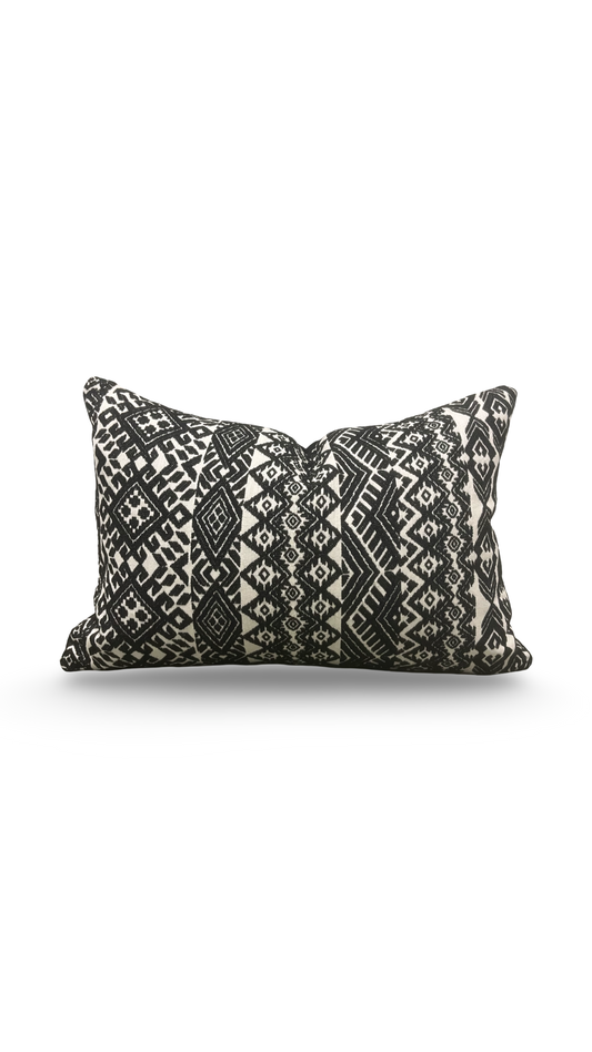 Black and White Pollack Lumbar Pillow Xela Cast Iron 12x18" Knife Edge Cover