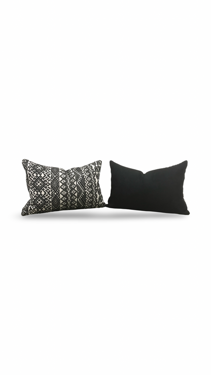 Black and White Pollack Lumbar Pillow Xela Cast Iron 12x18" Knife Edge Cover