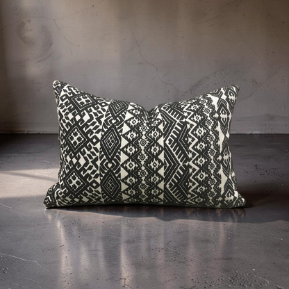 Black and White Pollack Lumbar Pillow Xela Cast Iron 12x18" Knife Edge Cover