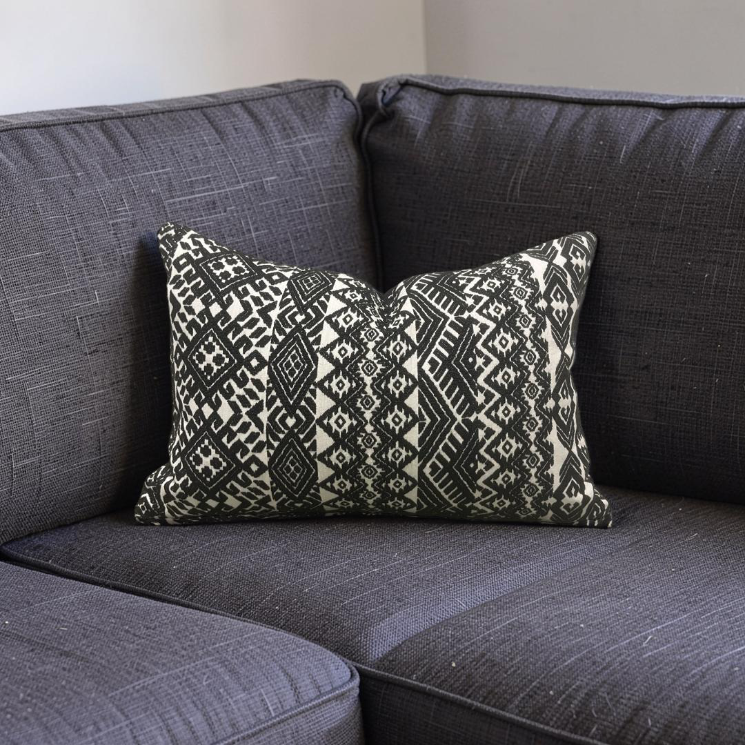 Black and White Pollack Lumbar Pillow Xela Cast Iron 12x18" Knife Edge Cover