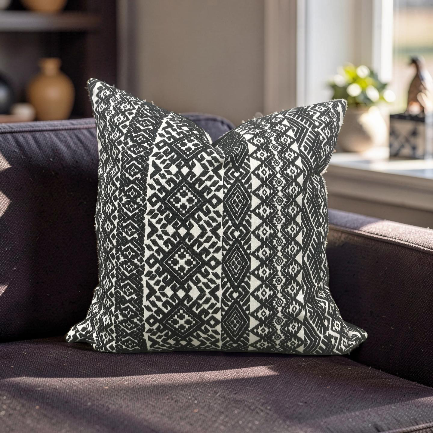 Black and White Pollack Decorative Pillow Xela Cast Iron 20x20" Knife Edge Cover