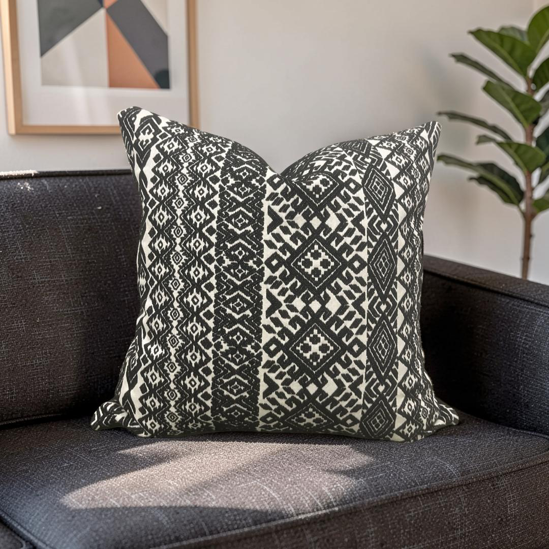 Black and White Pollack Decorative Pillow Xela Cast Iron 18X18" Knife Edge Cover