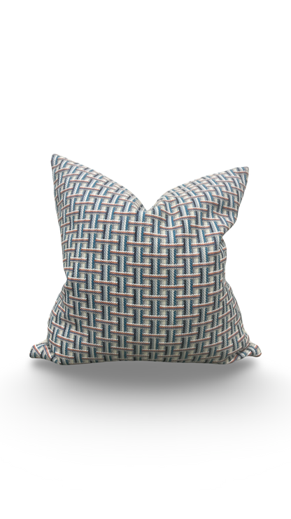 Decorative pillow with geometric pattern on a white background