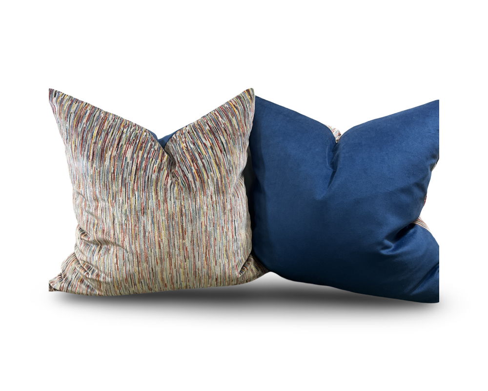 Giverny Palette 22x22" Knife Edge Decorative Pillow with Blue Velvet Back