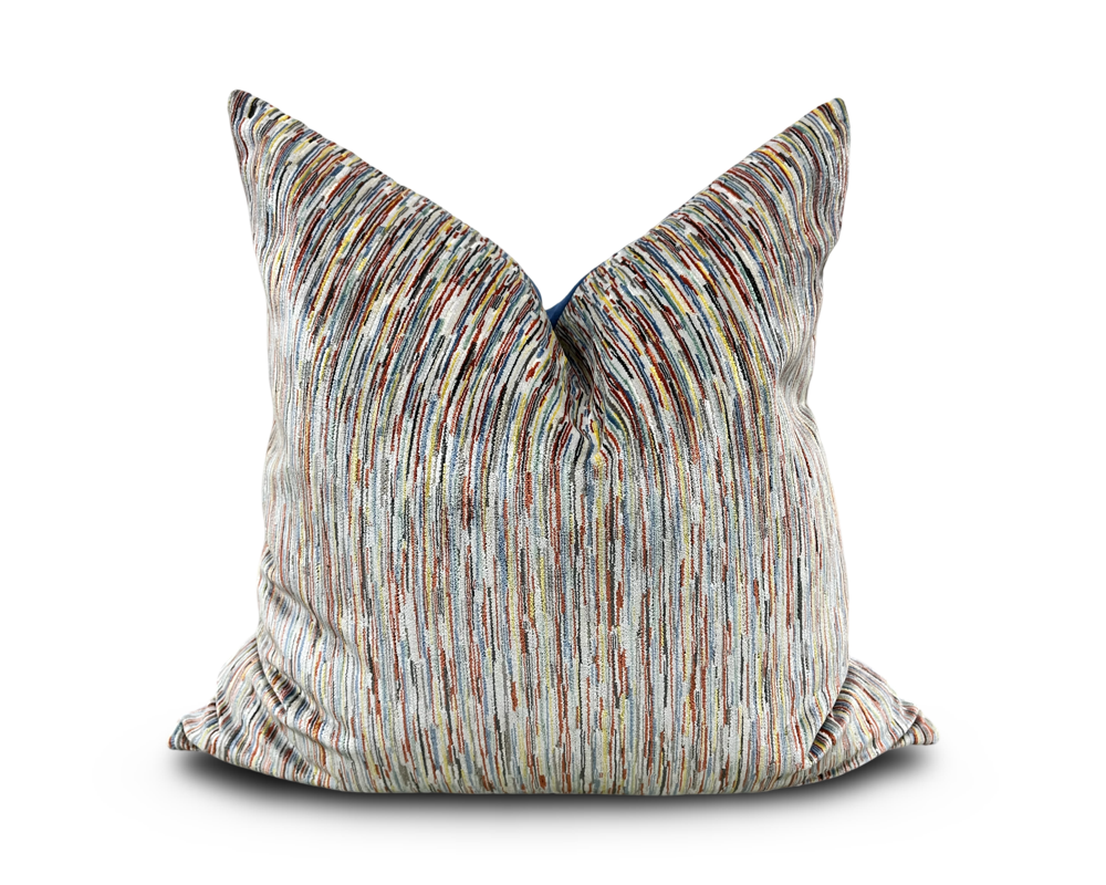 Giverny Palette 22x22" Knife Edge Decorative Pillow with Blue Velvet Back