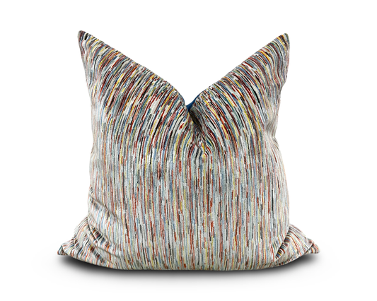 Giverny Palette 22x22" Knife Edge Decorative Pillow with Blue Velvet Back