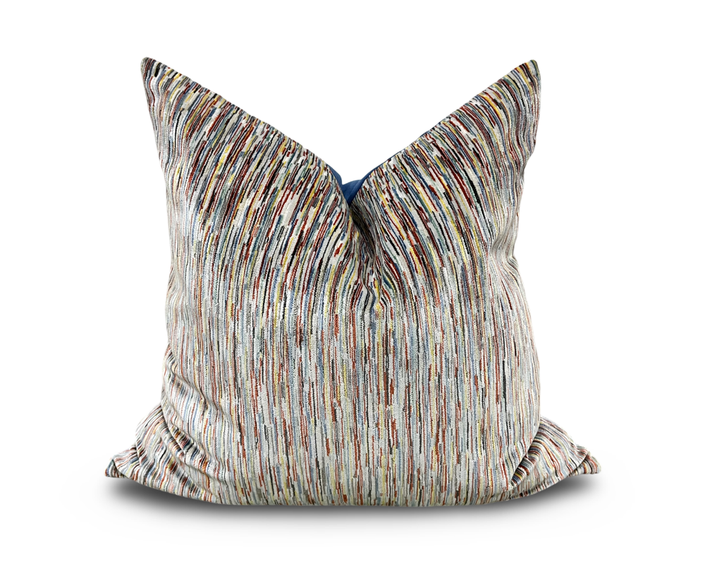 Giverny Palette 22x22" Knife Edge Decorative Pillow with Blue Velvet Back