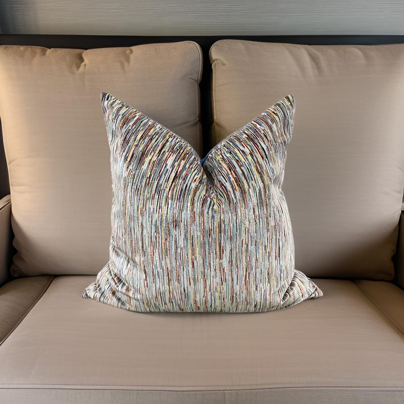 Giverny Palette 22x22" Knife Edge Decorative Pillow with Blue Velvet Back