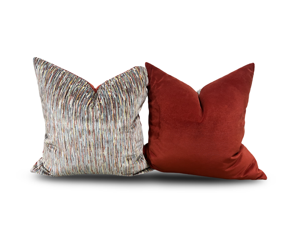 Giverny Palette 22x22" Knife Edge Decorative Pillow with Red Velvet Back